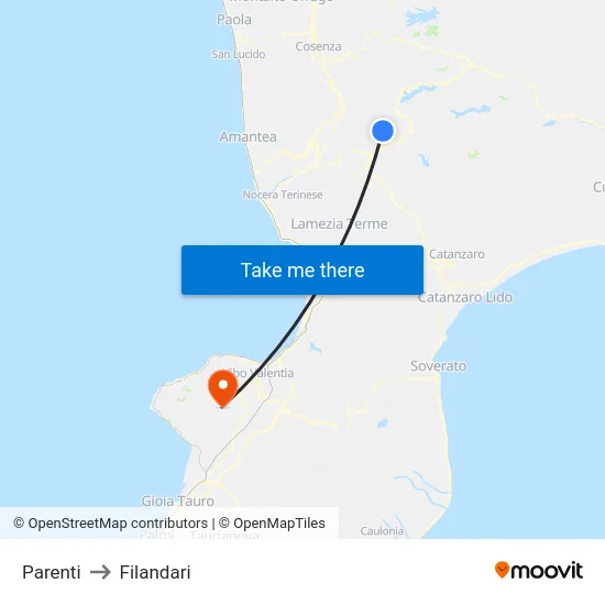 Parenti to Filandari map