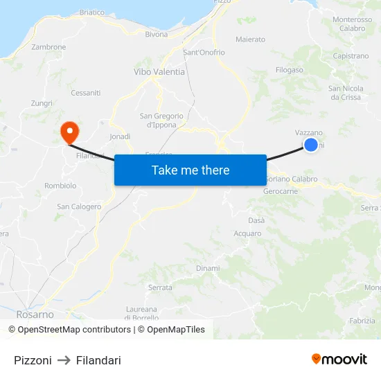 Pizzoni to Filandari map