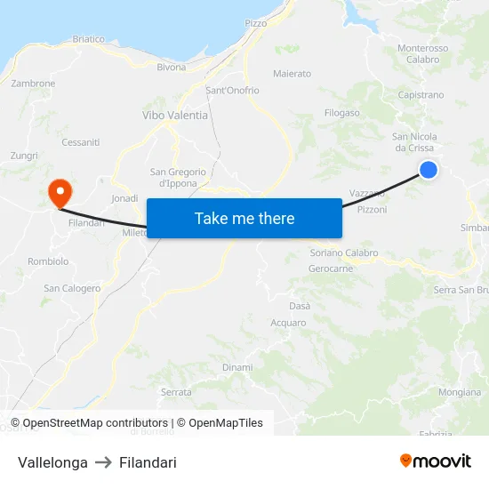 Vallelonga to Filandari map