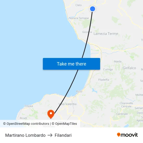 Martirano Lombardo to Filandari map