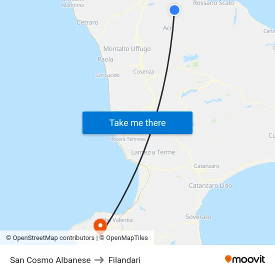 San Cosmo Albanese to Filandari map