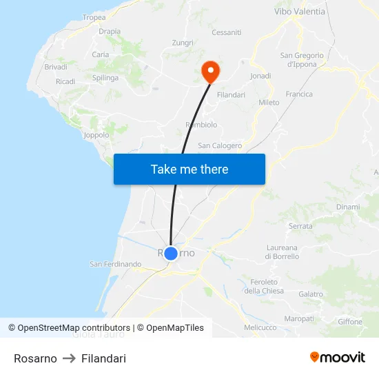 Rosarno to Filandari map