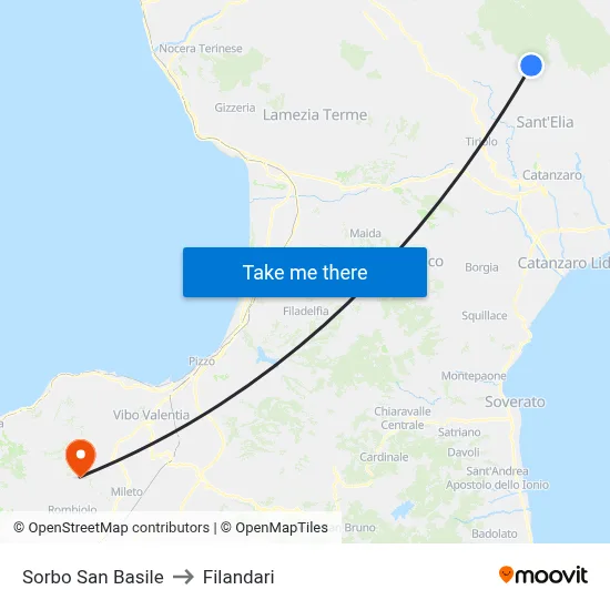 Sorbo San Basile to Filandari map