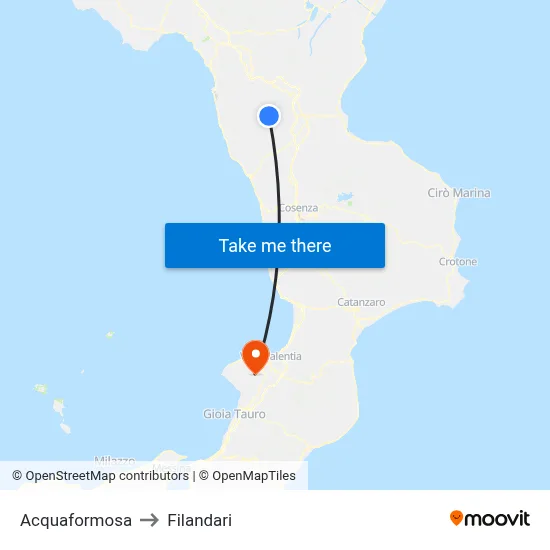 Acquaformosa to Filandari map