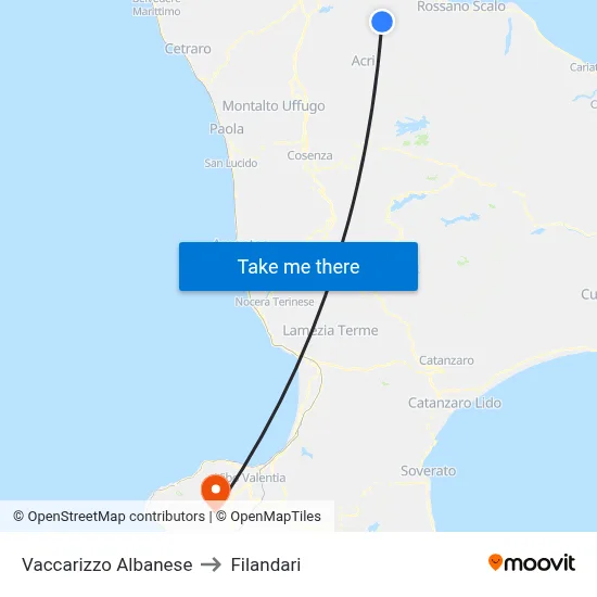 Vaccarizzo Albanese to Filandari map