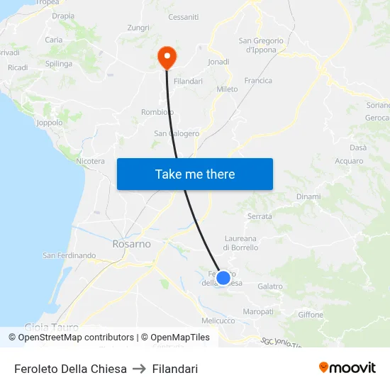 Feroleto Della Chiesa to Filandari map