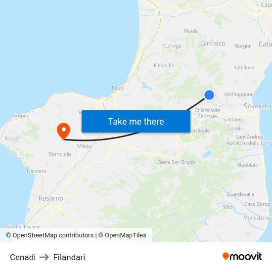 Cenadi to Filandari map