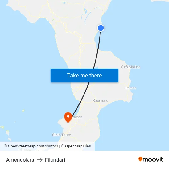 Amendolara to Filandari map