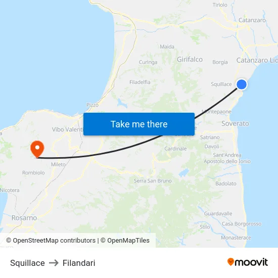 Squillace to Filandari map