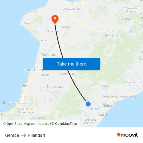 Gerace to Filandari map