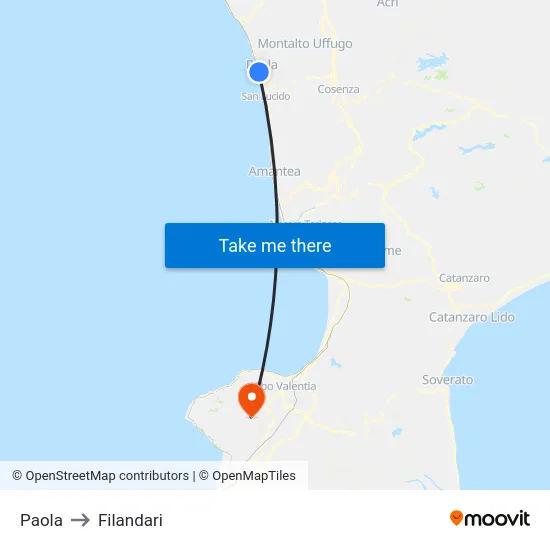 Paola to Filandari map