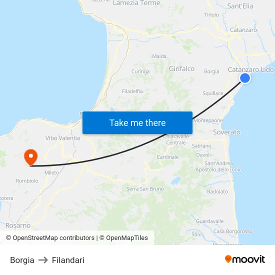 Borgia to Filandari map