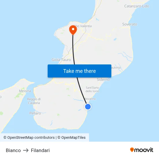 Bianco to Filandari map