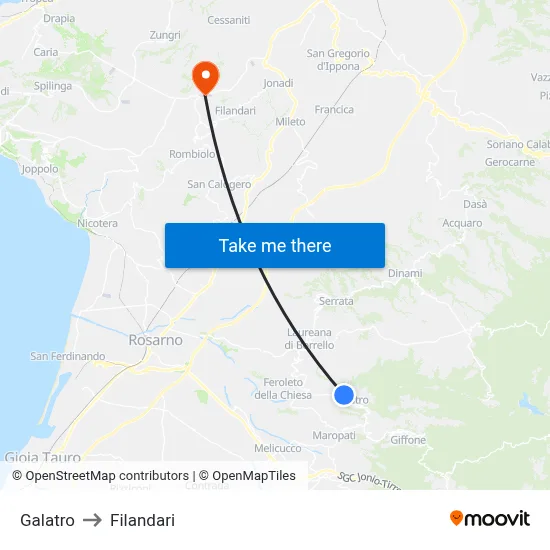 Galatro to Filandari map