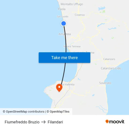 Fiumefreddo Bruzio to Filandari map