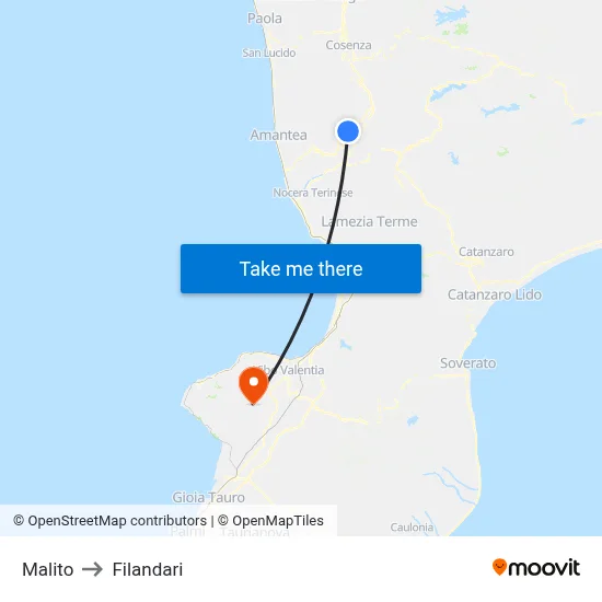 Malito to Filandari map