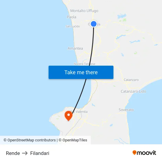 Rende to Filandari map