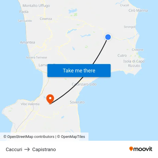 Caccuri to Capistrano map