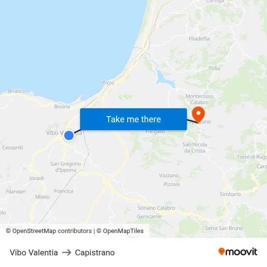Vibo Valentia to Capistrano map