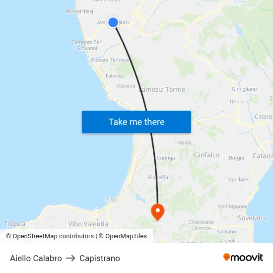 Aiello Calabro to Capistrano map
