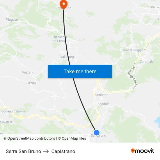 Serra San Bruno to Capistrano map