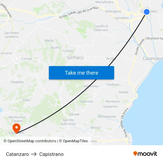 Catanzaro to Capistrano map