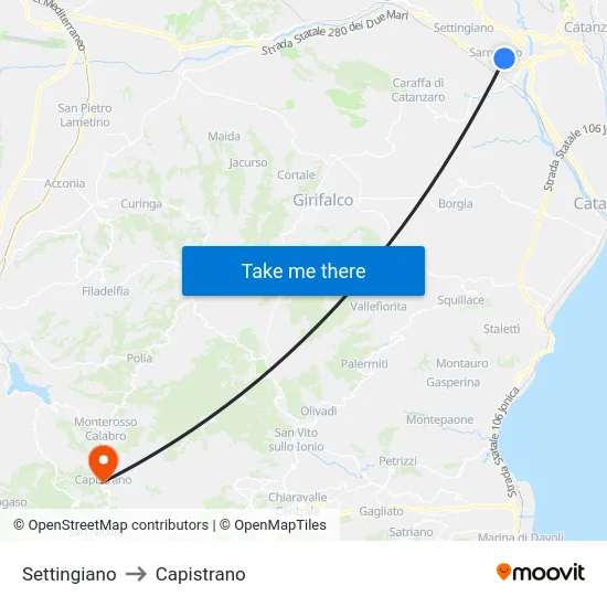 Settingiano to Capistrano map