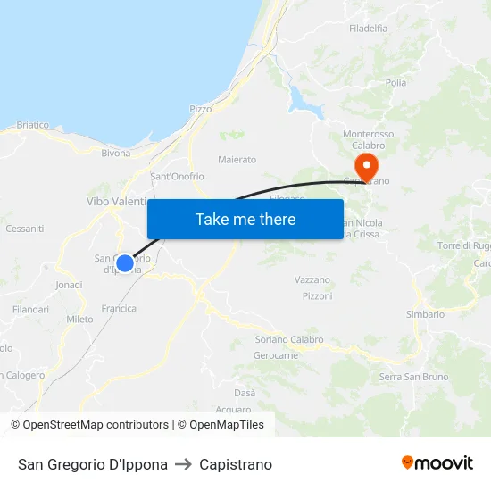 San Gregorio D'Ippona to Capistrano map