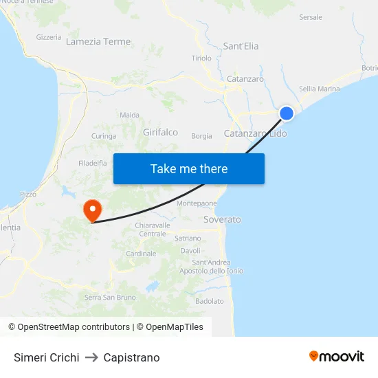 Simeri Crichi to Capistrano map