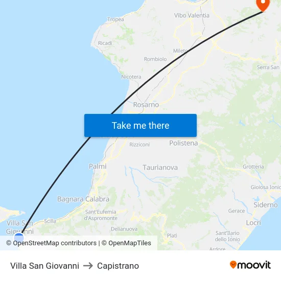 Villa San Giovanni to Capistrano map
