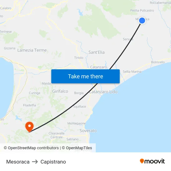 Mesoraca to Capistrano map
