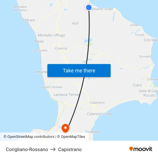 Corigliano-Rossano to Capistrano map