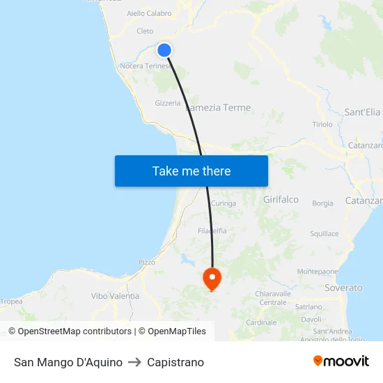 San Mango D'Aquino to Capistrano map