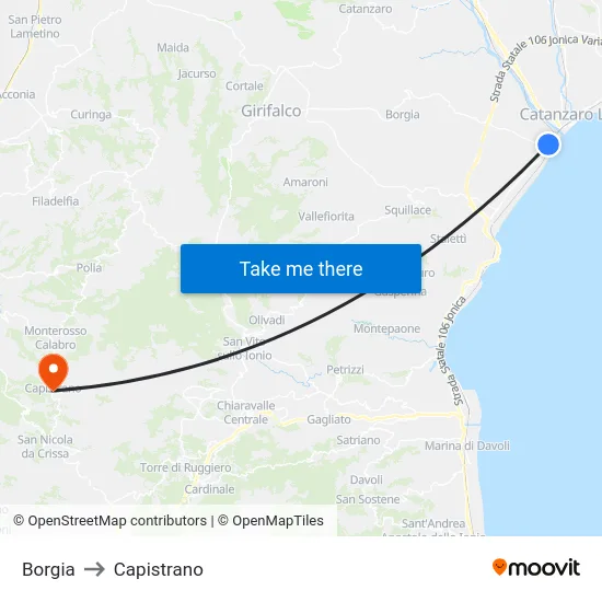 Borgia to Capistrano map