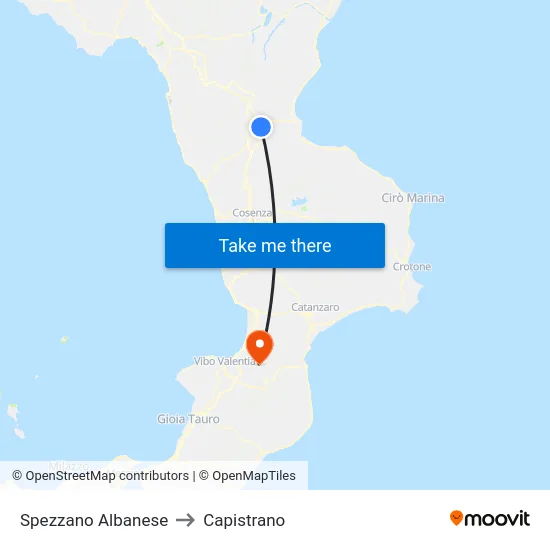 Spezzano Albanese to Capistrano map