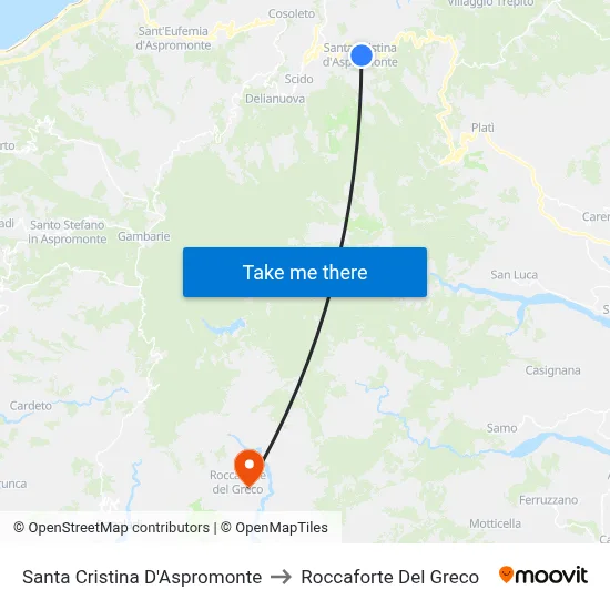 Santa Cristina D'Aspromonte to Roccaforte Del Greco map