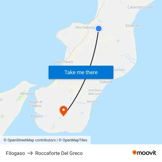 Filogaso to Roccaforte Del Greco map
