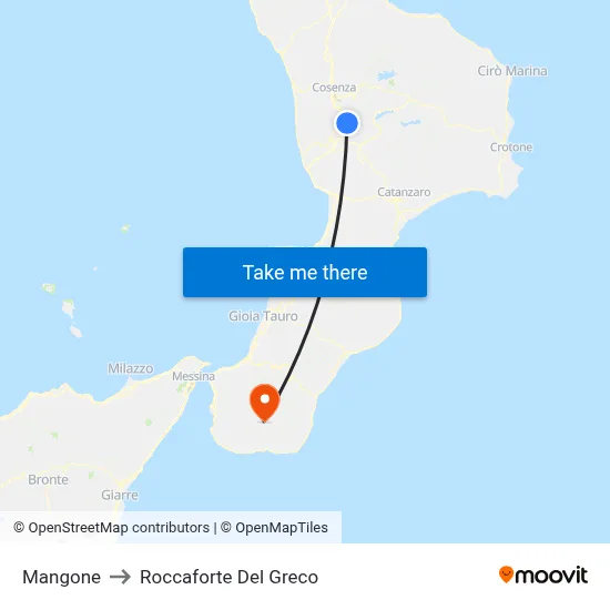 Mangone to Roccaforte Del Greco map