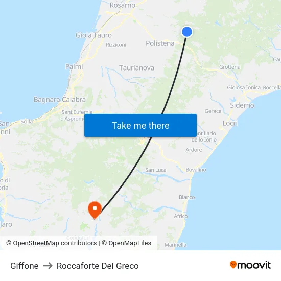 Giffone to Roccaforte Del Greco map