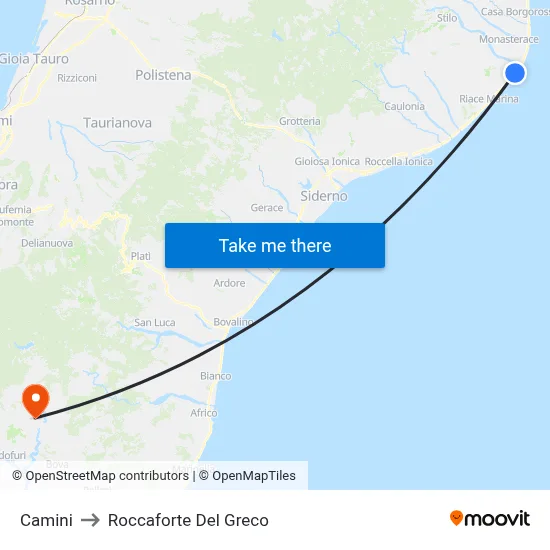 Chimneys to Roccaforte Del Greco map