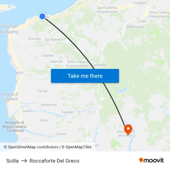 Scilla to Roccaforte Del Greco map
