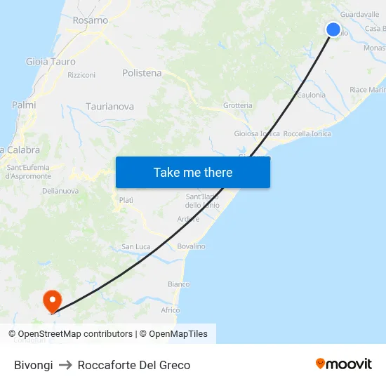 Bivongi to Roccaforte Del Greco map