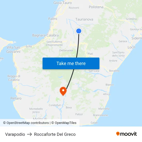 Varapodio to Roccaforte Del Greco map