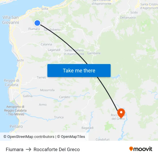 Fiumara to Roccaforte Del Greco map