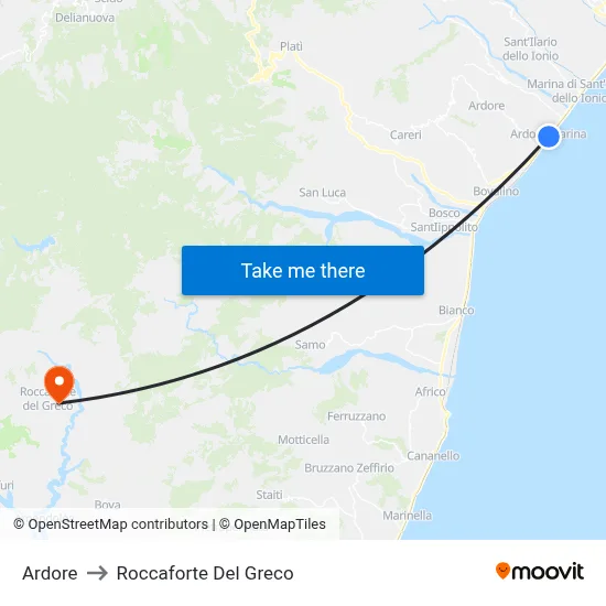 Ardore to Roccaforte Del Greco map