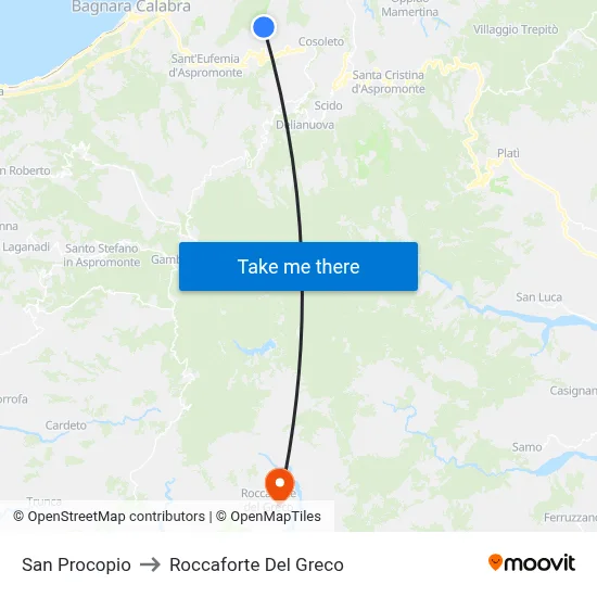 San Procopio to Roccaforte Del Greco map