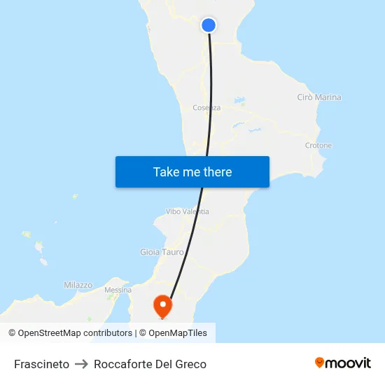 Frascineto to Roccaforte Del Greco map