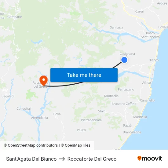 Sant'Agata Del Bianco to Roccaforte Del Greco map