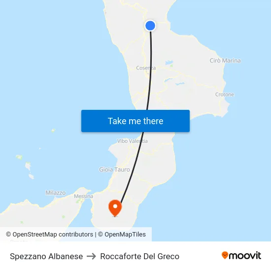 Spezzano Albanese to Roccaforte Del Greco map