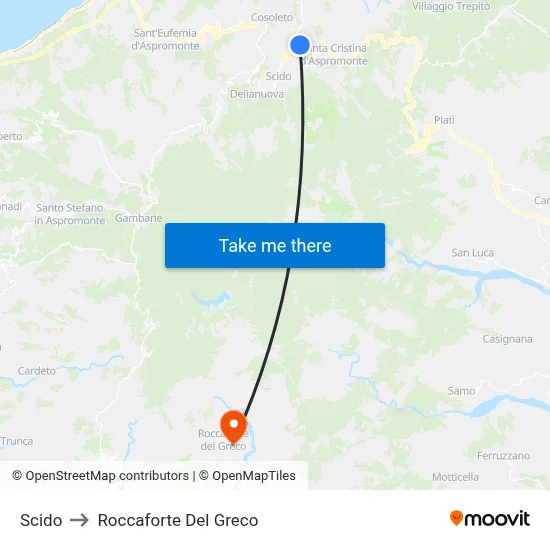 Scido to Roccaforte Del Greco map